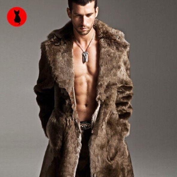 Winter fur integrated jacket men's imitation fur long leather jacket imitation rabbit hair mink coat, slim fur collar medium thickening