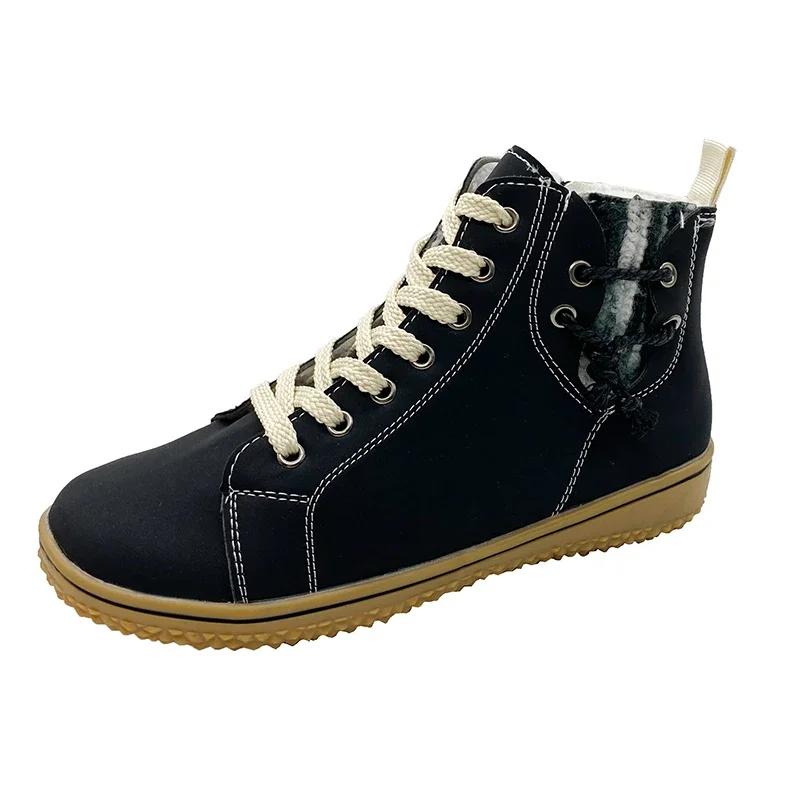 Fashion Women Plus Size Short Plush Warm Ankle Boots Platform Low Heels Booties Hight Top Zip Shoes Ladies Cowboy Style Footwear Winter