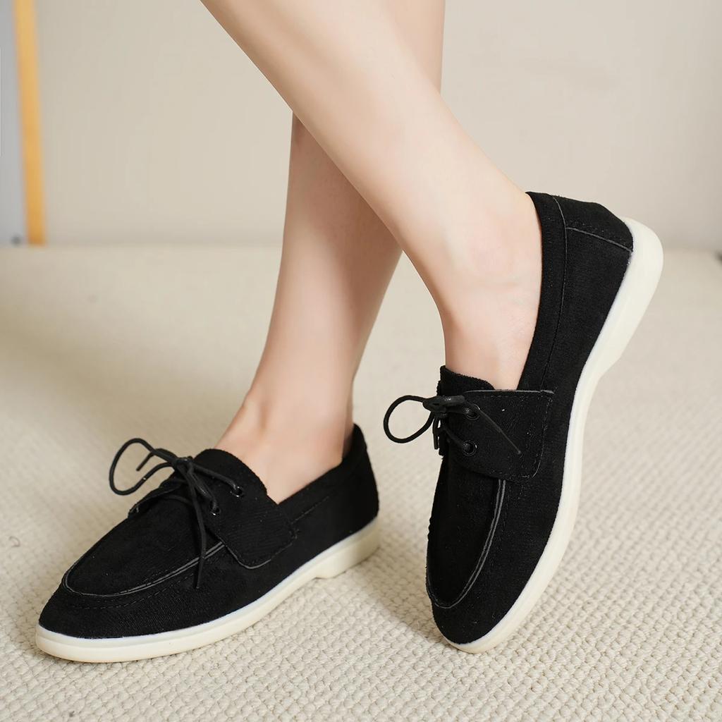 Sport Women Flats Shoes 2024 New Trend Black Platform Suede Loafers Shoe Casual Ladies Walking Non Slip Chaussure Femme