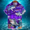 Camicia Hawaiana Uomo Estate Casual Stampa Squalo Animale 3D Moda Manica Corta Mondo Marino Larga Blusa Street Abbigliamento