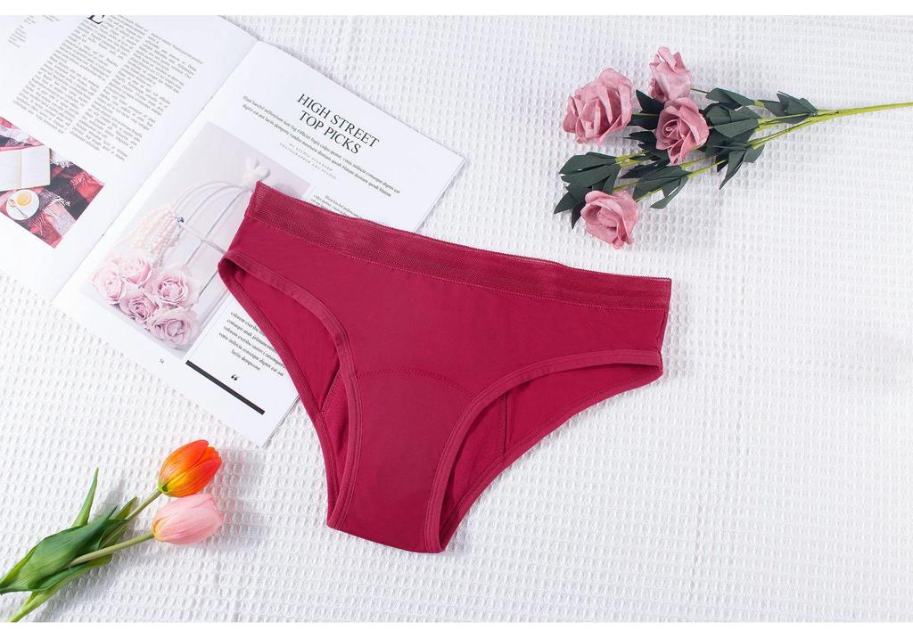 Low Waist Lace Leak-Proof Menstrual Underwear for Women - Four Layers, Front & Back Protection