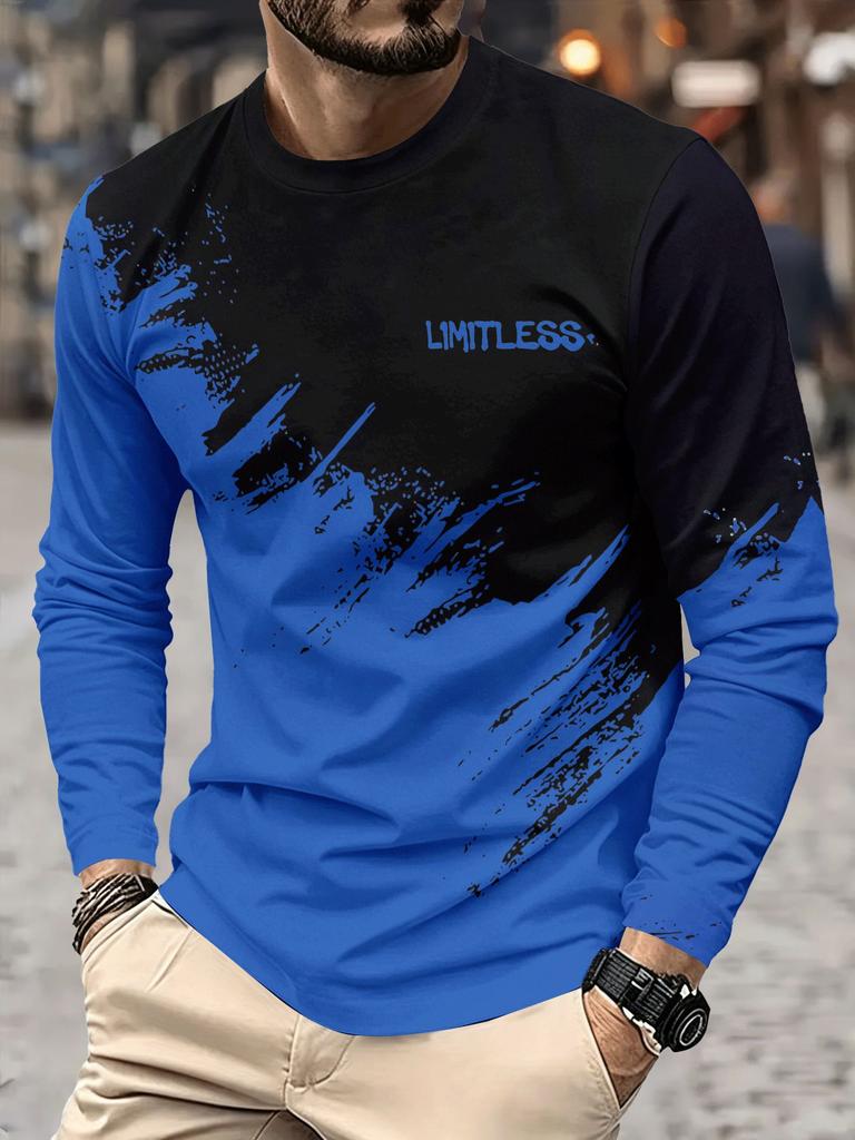 Long Sleeve Men's T-Shirt Long Sleeve Round Neck Geometric Letter Print Top Casual Men's Clothing Spring Autumn