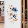 Simulated Blue White Floral Gold Leaves Wall Sticker Self-Adhesive Removable for Bedroom Hallway Elegant Home Decor Art