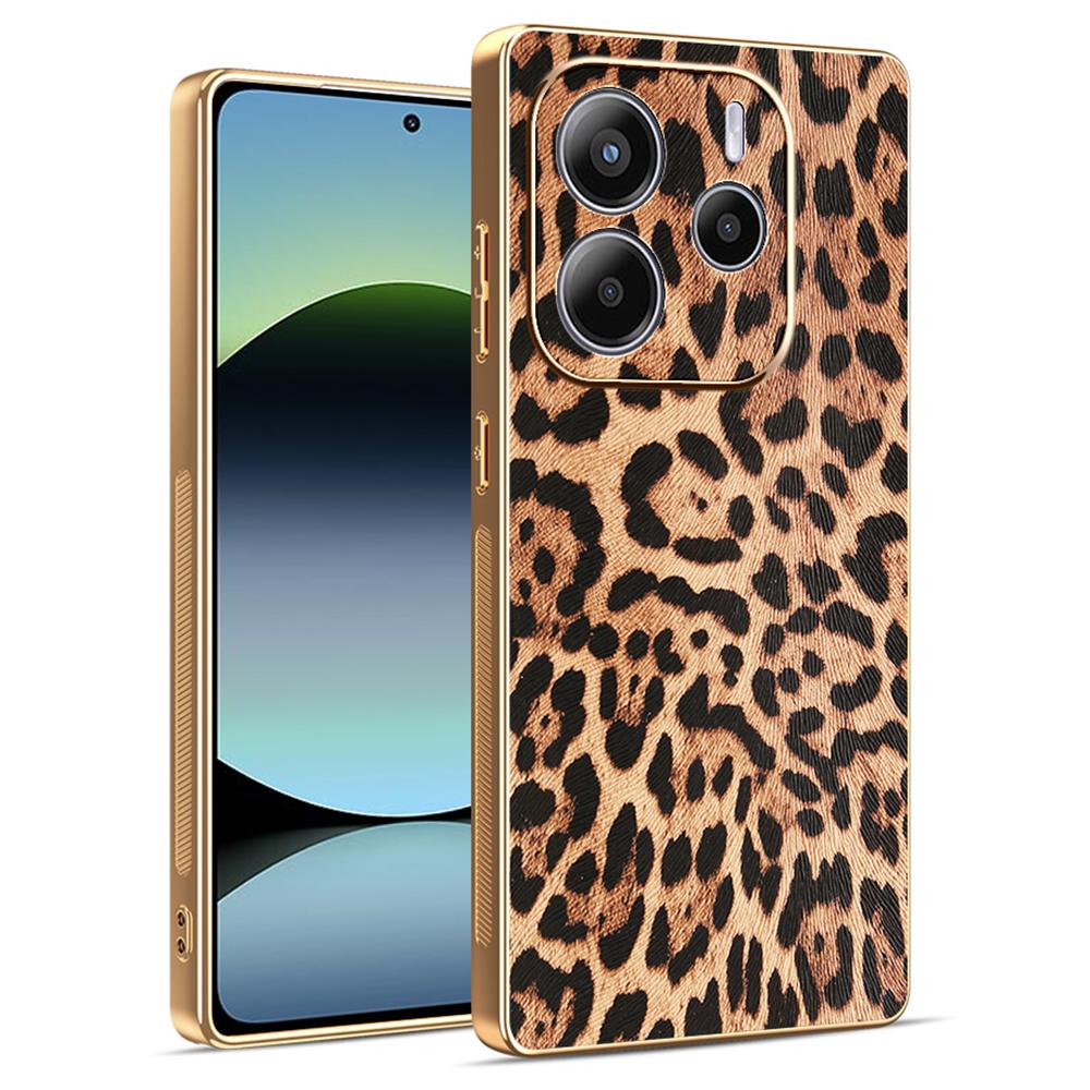 Для Xiaomi Redmi Note 14 4G (164,84мм) Чехол с принтом леопарда из ПУ-кожи, покрытый ПК + ТПУ, гальванизированный чехол для телефона A