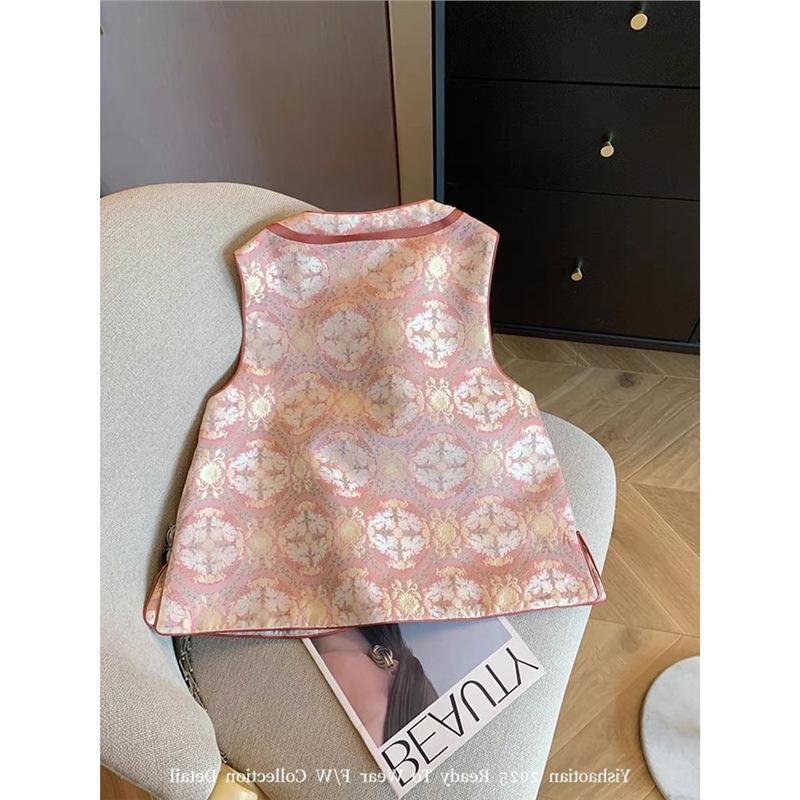 Early spring middle vest goldfish play lotus jacquard buckle vest feminine spring diagonal vest