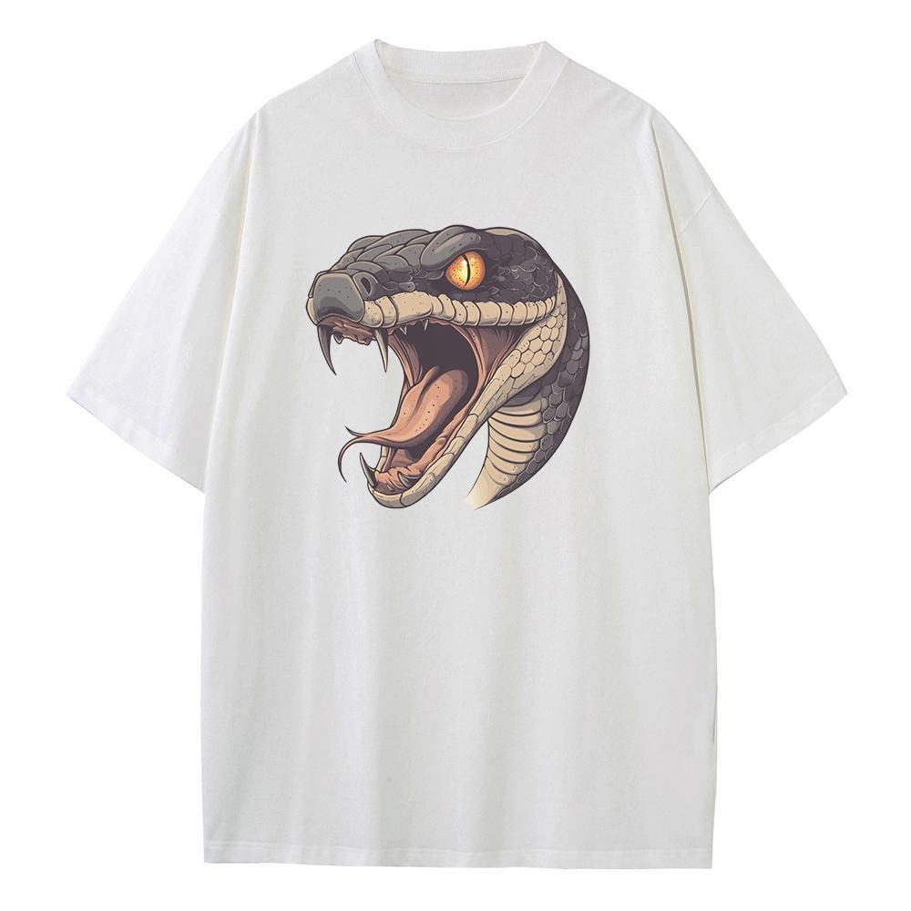 Summer T Shirt Baggy Style Pure Drop Shoulder Unisex Tops Snake Head Tattoo Style Graphic T Shirts Breathable Print