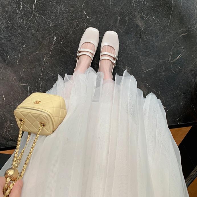 2025 summer new rear empty bag head sandals French retro square head shallow mouth double breasted Mary Jane sandals