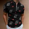 Summer Men's Casual Striped Houndstooth Digital Print T-Shirt Zipper Polo Shirt