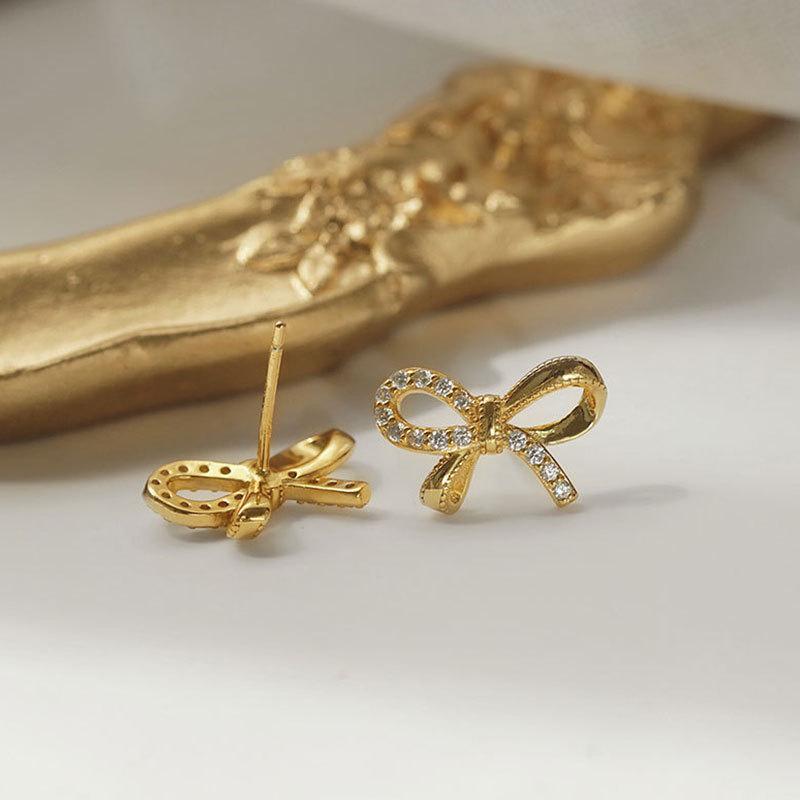 Light Luxury Diamond-inlaid Sweet Bow Earrings Ins Korean Versatile Elegant Earrings Temperament Trendy