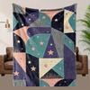 Galaxy Geometric Fleece Blanket - Soft High-Definition Digital Print, Vibrant Blue Purple Pink Teal Stars on Dark Background