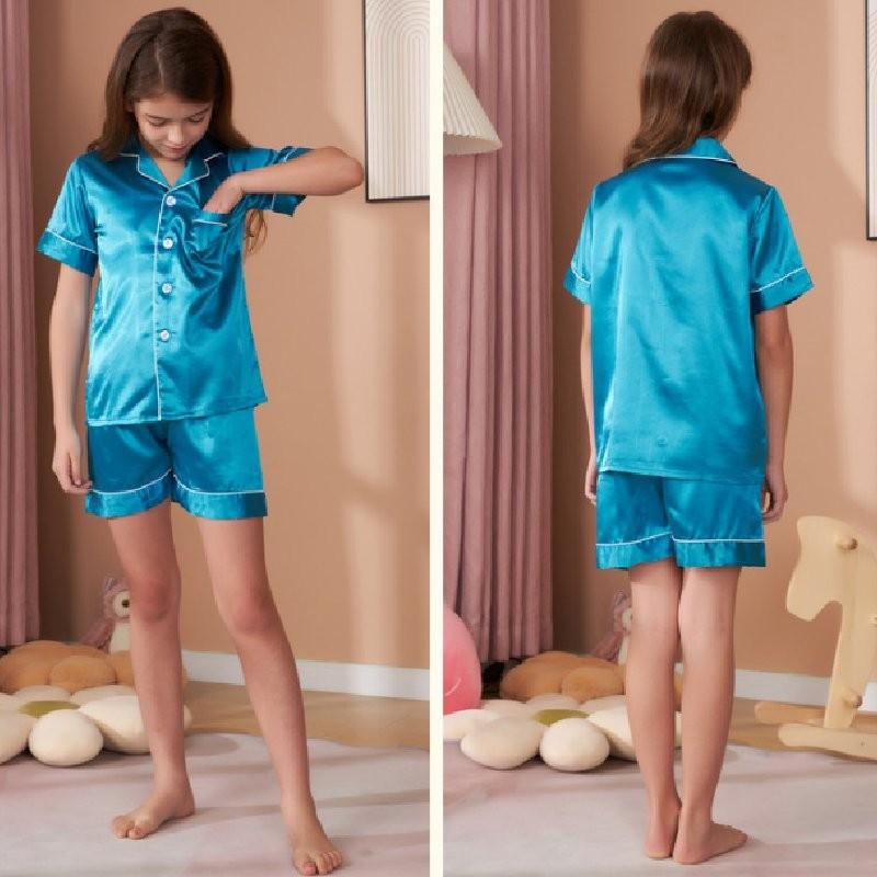Sleeve Children Short Pajamas Set Summer Clothing Polyester Material Color Solid