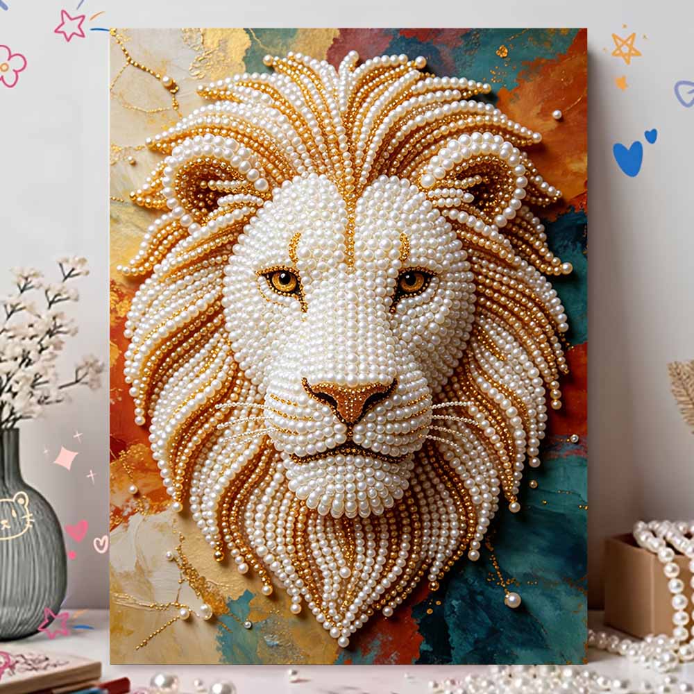 5D Pearl Kit Majestic Lion Pattern DIY Pearl Art Relaxing Handmade Ornament Home Wall Desktop Decoration for Beginners