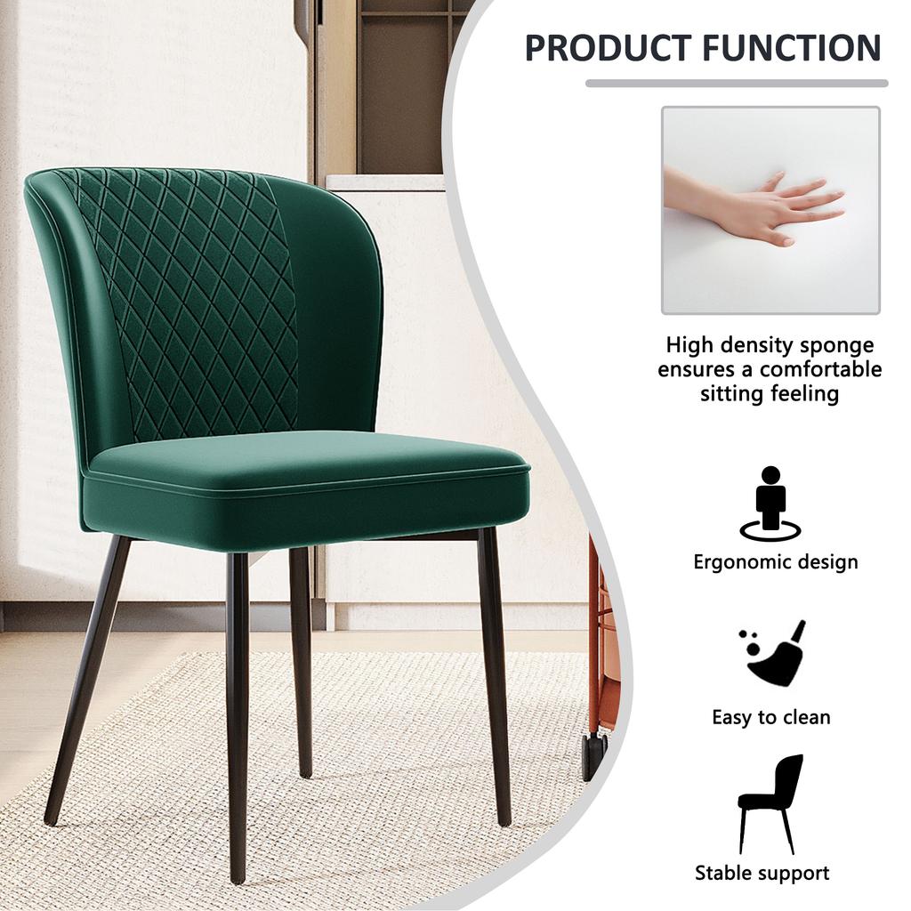 Dining Chair (2 Pcs), Dark Green, Upholstered Chair Design Chair with Backrest, Seat Made of Velvet Frame Made of Metal