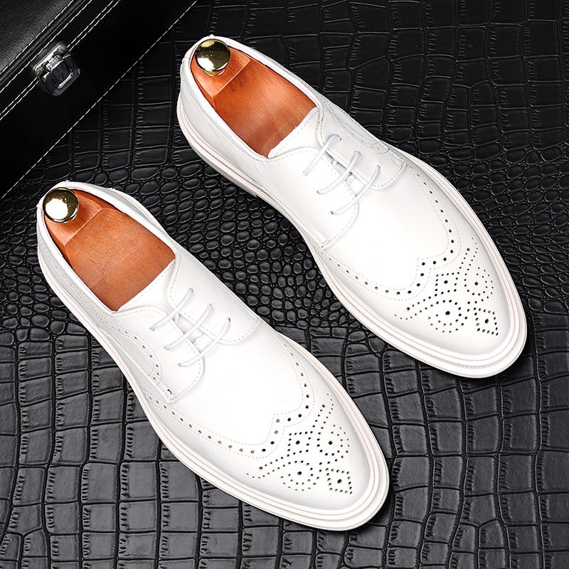 Mode Herrenmode Original Leder geschnitzte Brogue Schuhe Schnürschuhe Derby Schuh Business Hochzeitskleid Schwarz Weiß Gentleman Schuhwerk Männlich