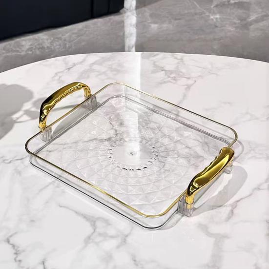 Clear Serving Tray with Handles Multipurpose Fruit Snack Dessert Platter for Home Parties Stackable Decorative Storage Tray Kitchen Organizer