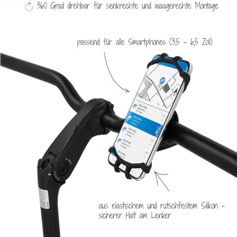 Bike Phone Holder Silicone 360° All-Side Protection for Bicycle Motorcycle Easy Mount Black 1-Pack