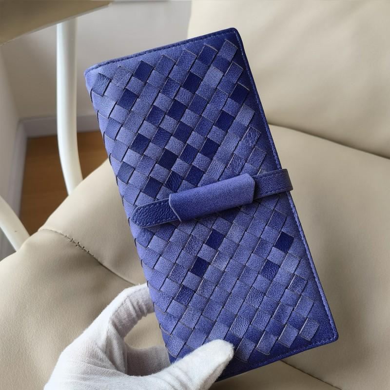Genuine Leather Woven Long Wallet Men Women Soft Sheepskin Interior Multi-Slot Card Holder Large Capacity Bifold Purse