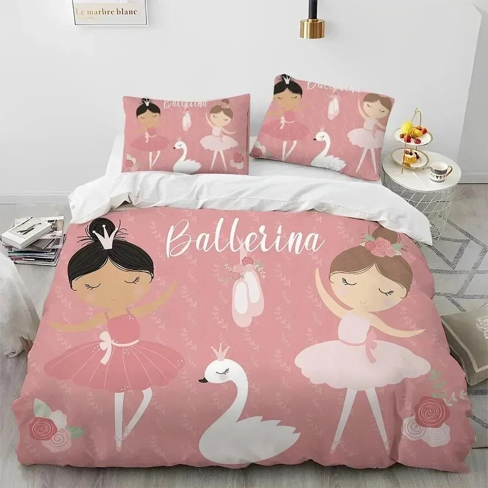 3D Print Cartoon Cute Ballet Girl Ballerina Comfortable Duvet Quilt Cover Pillowcase Bedding Set Bedroom Decoration Home Textile