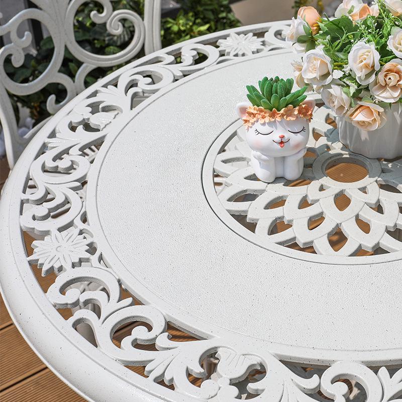 White Wrought Iron Cast Aluminum Outdoor Patio Table and Chairs Set - Waterproof Villa Courtyard Garden Balcony Furniture