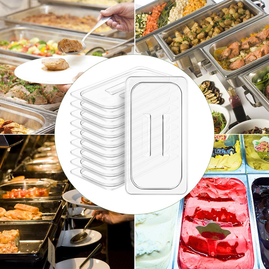 10 Pcs 1/3 Size Clear Food Pan Lids Polycarbonate Universal Handled Hotel Pan Cover Table Catering Plastic Food Pan Lid With Han