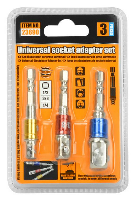 3-Piece Electric Hex Shank Socket Adapter with Steel Ball Connector