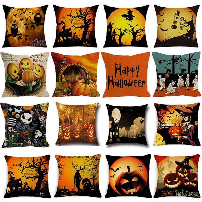 Cotton Linen Halloween Sofa Decor Cushion Cover With Stylish Pumpkin Design