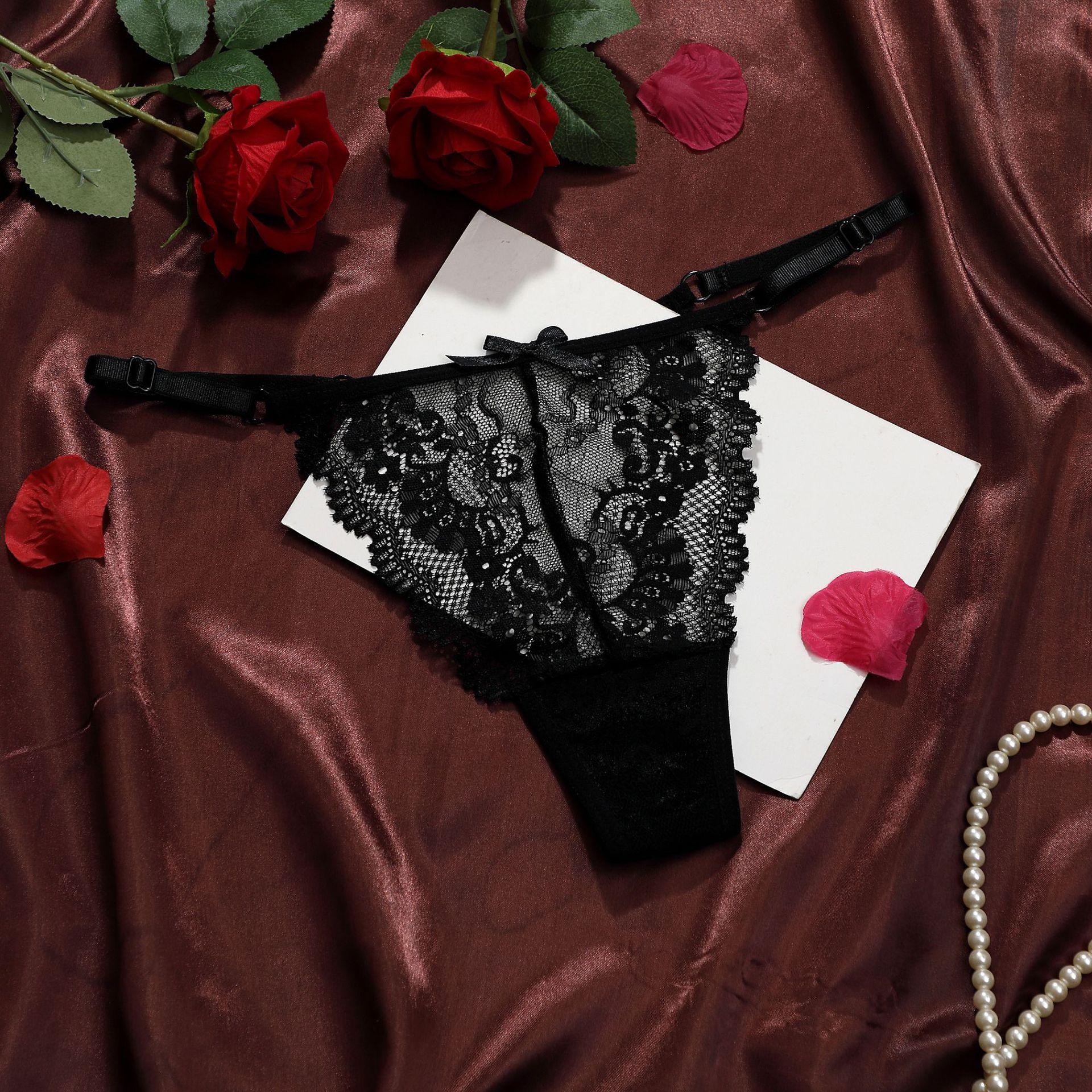 Женское Летнее Ультратонкое Сексуальное Кружевное Регулируемое Кружевное Белье Тонкие Трусики-Стринги Низкой Посадки Без Следов S чёрный