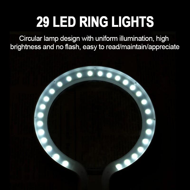 Velká čočka Ruční lupa 10X 25X Dobíjecí lupa 29 LED 3 rychlosti Nastavitelná lupa pro seniory ke čtení