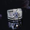 Men Fashion Rhinestone Silver Plated Wedding Engagement Finger Ring Jewelry