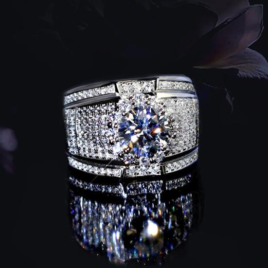 Men Fashion Rhinestone Silver Plated Wedding Engagement Finger Ring Jewelry