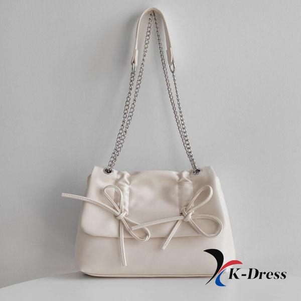 Loving Ribbon Leather Chain Shirring Square Flap Crossbody Shoulder Bag (4 Colors)