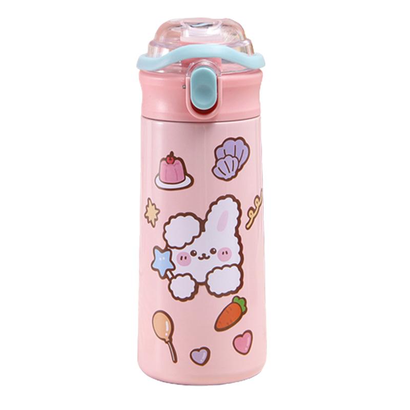 

Детская соломинка 500 мл Портативная чашка-тоут Термос Бутылка для воды из нержавеющей стали марки 304 Pink