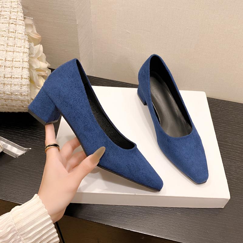 Fashion 2025Aphixta Shoes Square Heel Women Pointed Toe Pumps Fashion  High Heels Flock Leather Black Party Shoes Plus Big size