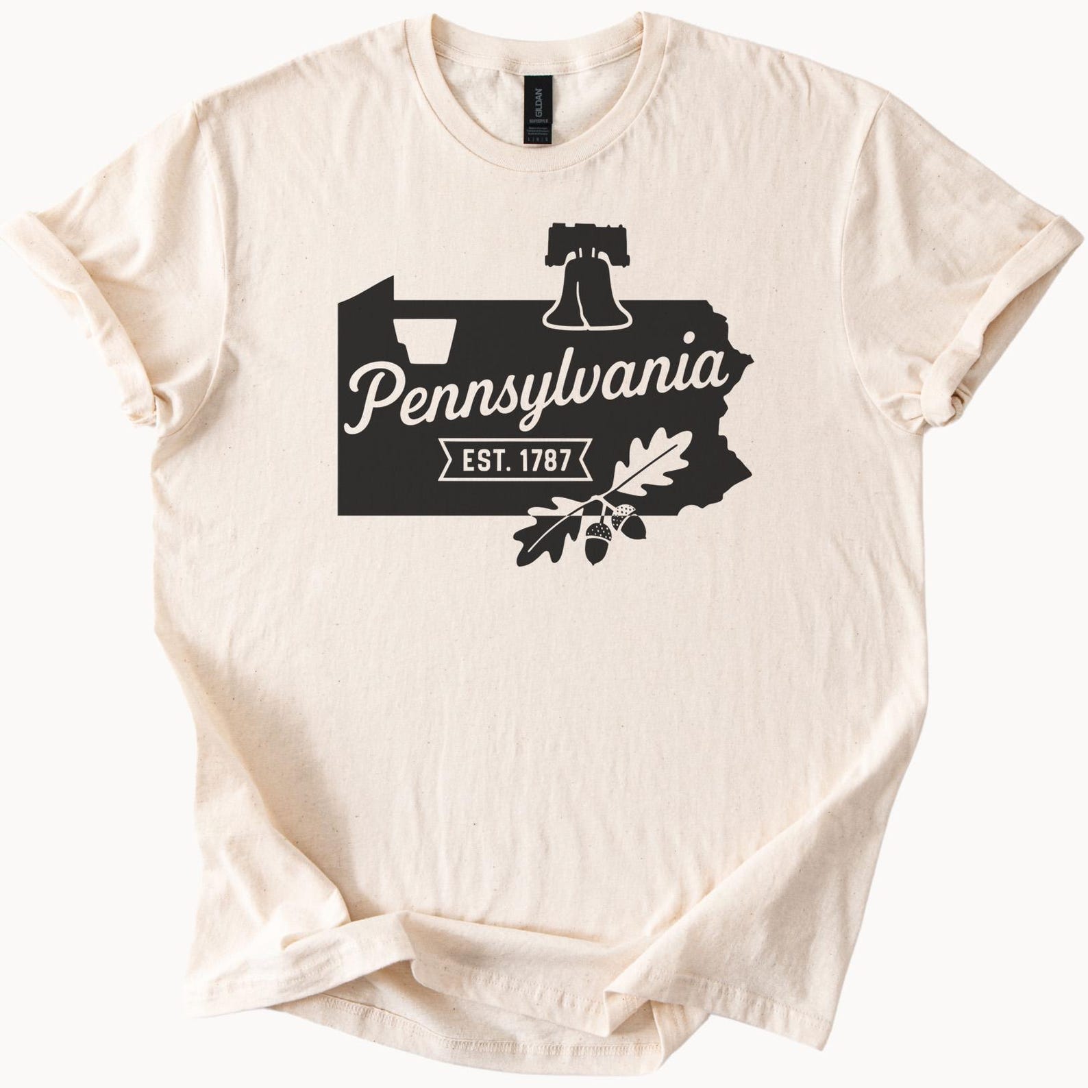 Pennsylvania State Outline Graphic T Shirt Liberty Bell Oak Leaf Acorns Est 1787 Pennsylvania Map Tee Gift for Pennsylvanians 120