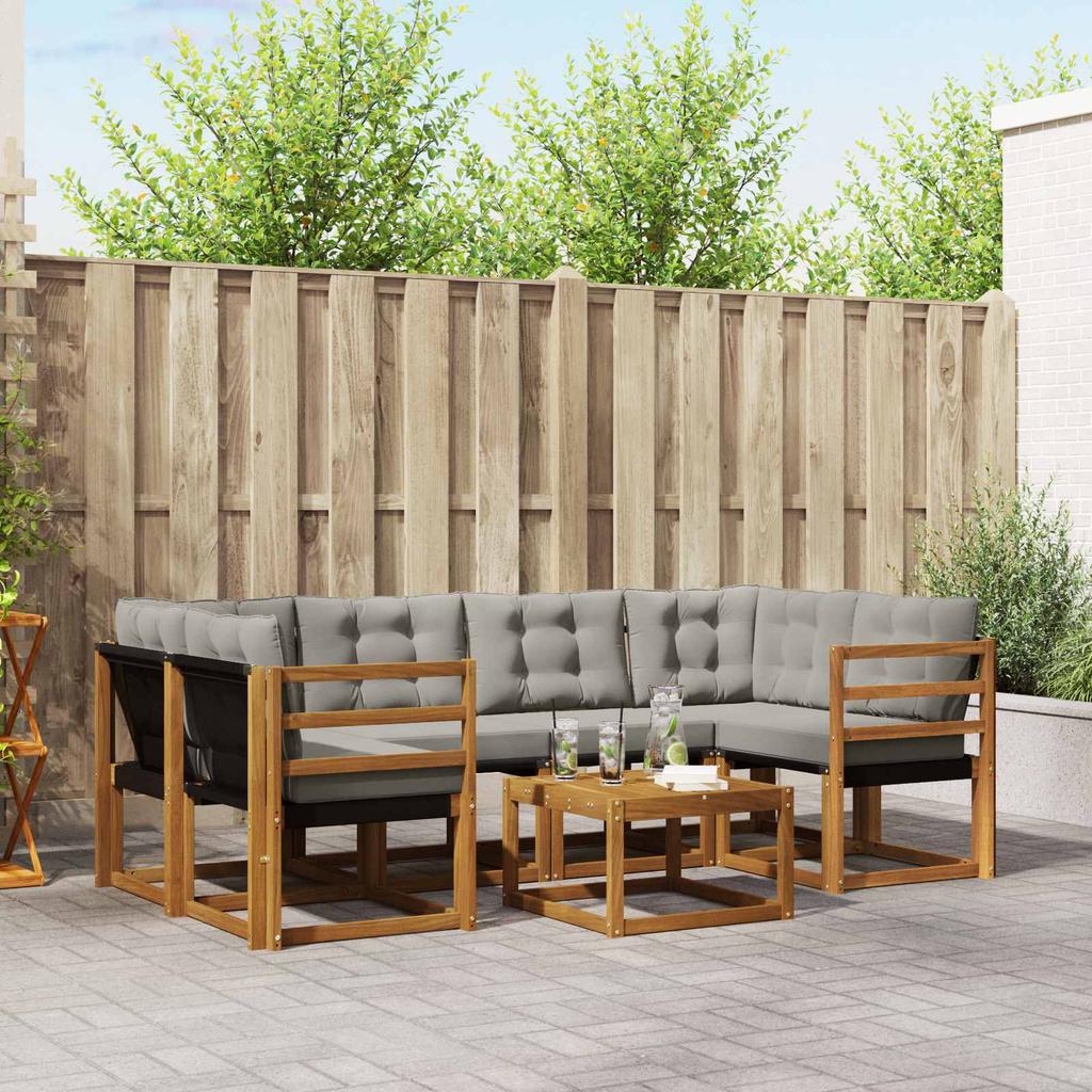 Outdoor Sofa Set with Cushions 7 Pcs Natural and Light Grey