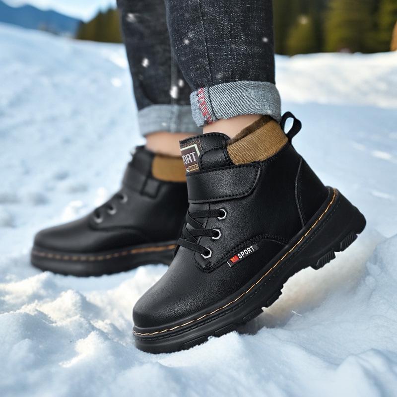 Waterdichte Jongens Martin Boots - Nieuwe Warme, Antislip, Velours Gevoerde Katoenen Schoenen voor Middelgrote en Grote Kinderen.