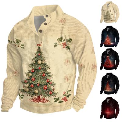 Ανδρικό Χριστουγεννιάτικο Βαμβακερό Πουλόβερ Μακρυμάνικο Εξωτερικού Χώρου Πουκάμισο Vintage Κορδούρα Κουμπωτό Όρθιος Γιακάς Πουκάμισο Casual Φούτερ Χριστουγεννιάτικο Πριτ Τοπ