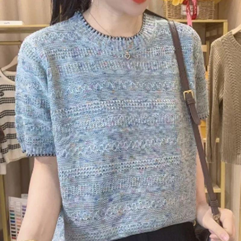 Women's Round Neck Knitted Top Summer New Fashion Style Slimming Top