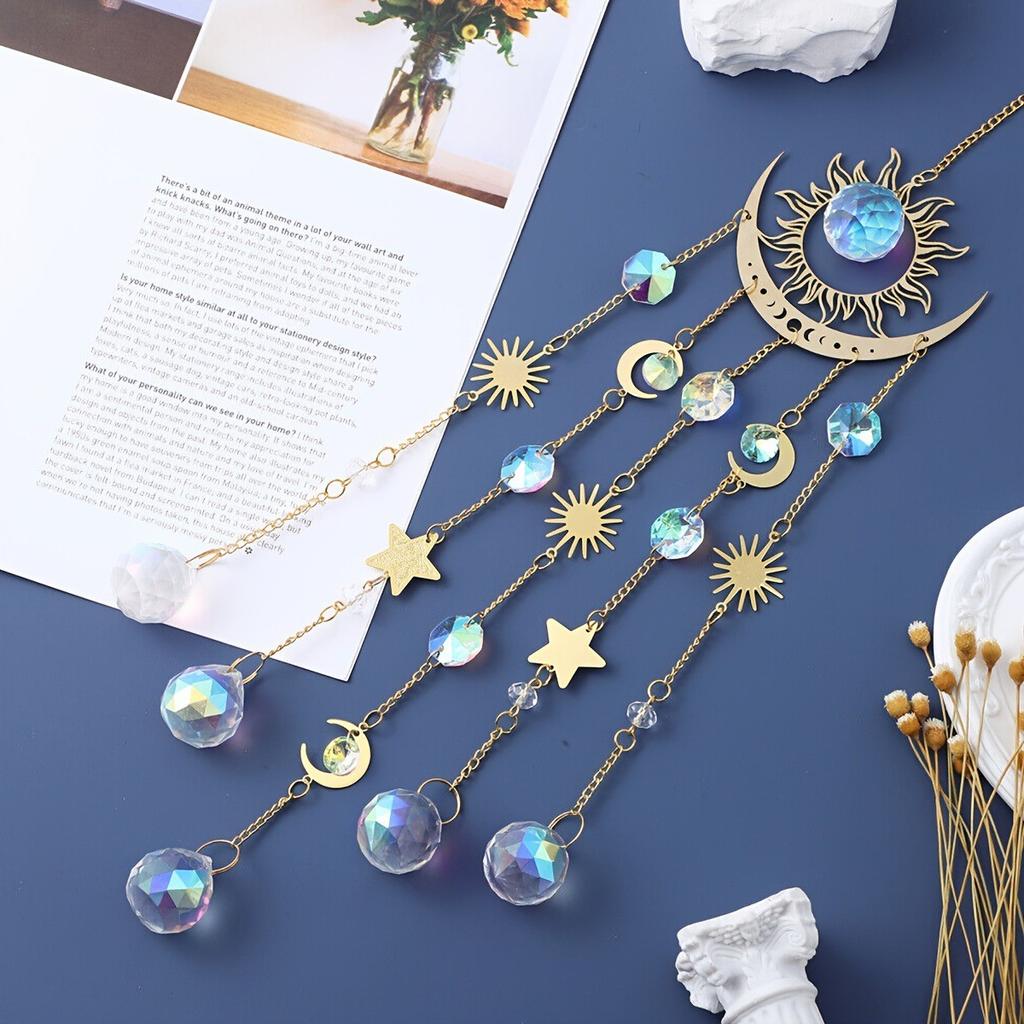 New Gold Flame Moon Crystal Pendant Sunlight Catcher Outdoor Garden AB Colorful Hanging Decorations Hanging Ornaments