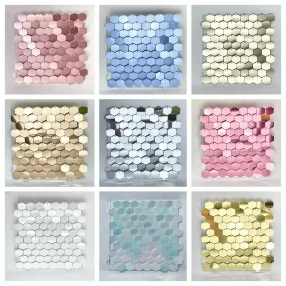 Fashion Glitter Sequin Backdrop Hexagon Silver Gold Photo Backdrop PET Sequin Panel Wall Decor Shower