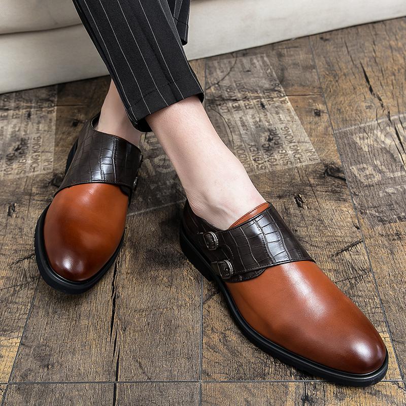 Fashion Men Business Loafers PU Thick Soled Wear-resistant Double Buckle Leather Shoes Busines Fashion Formal Shoes Size 38-48 Men Shoes