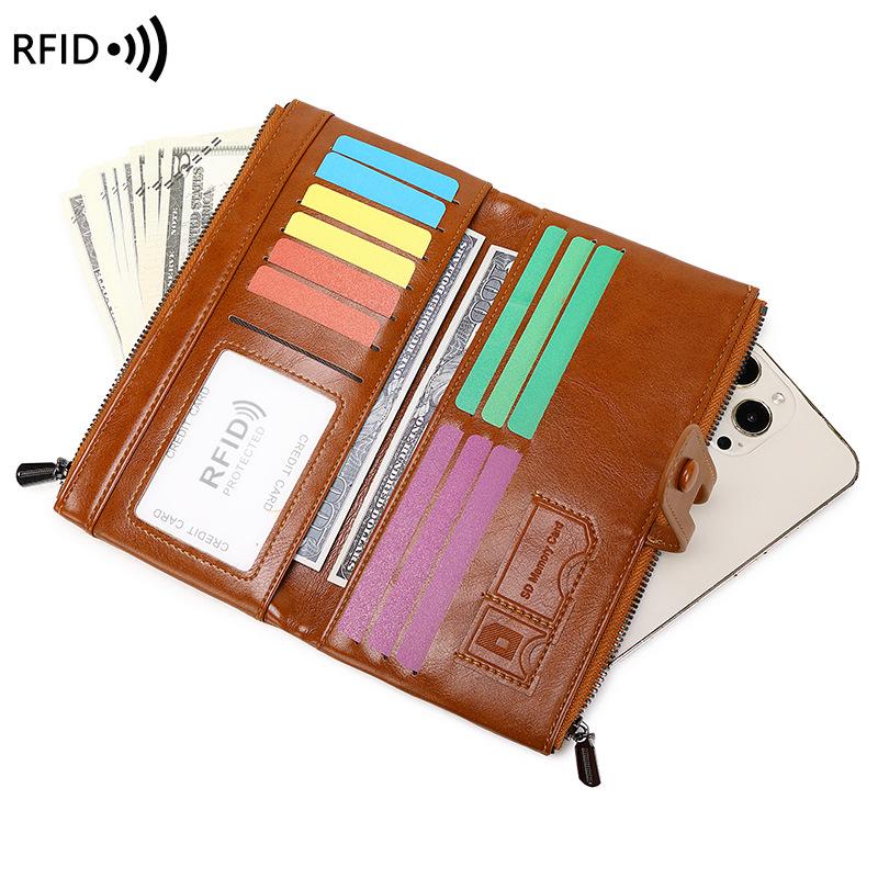 Women's RFID Retro Long Wallet: Large Capacity, Multi-Card Slot & Snap Button Closure Coin Purse