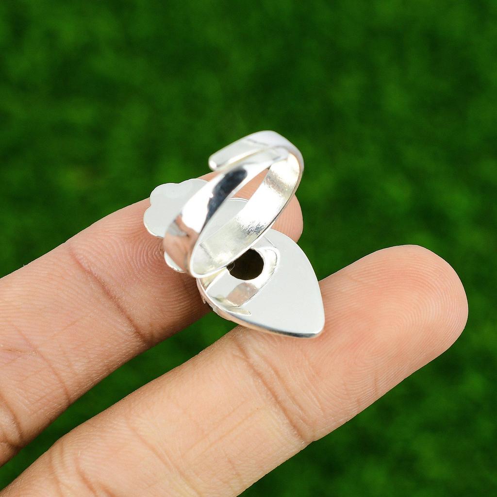 Natural Labradorite Statement Flower Adjustable Ring 925 Silver For Women