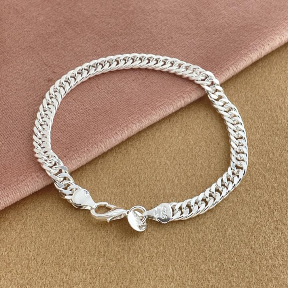 925 Sterling Silver Fashion Daily 6mm Side Double Buckle Bracelet Birthday Anniversary Party Gift