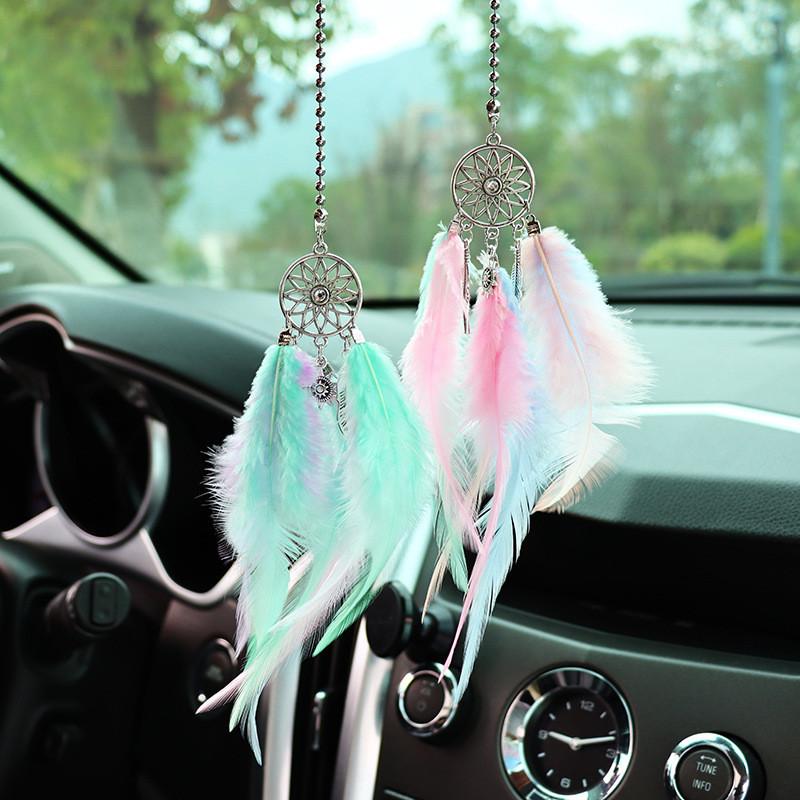 Feather Car Rearview Mirror Handing Pendants Dream Catcher Alloy Decoration