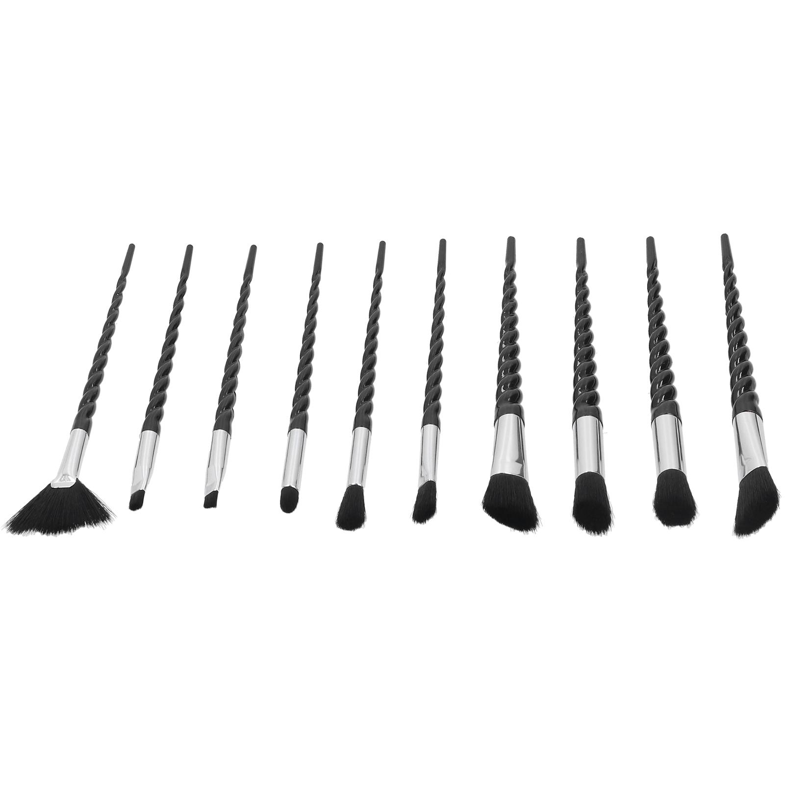

10Pcs Black Spiral Handle Makeup Brushes Set Cosmetic Powder Eyeshadow Brush Tool