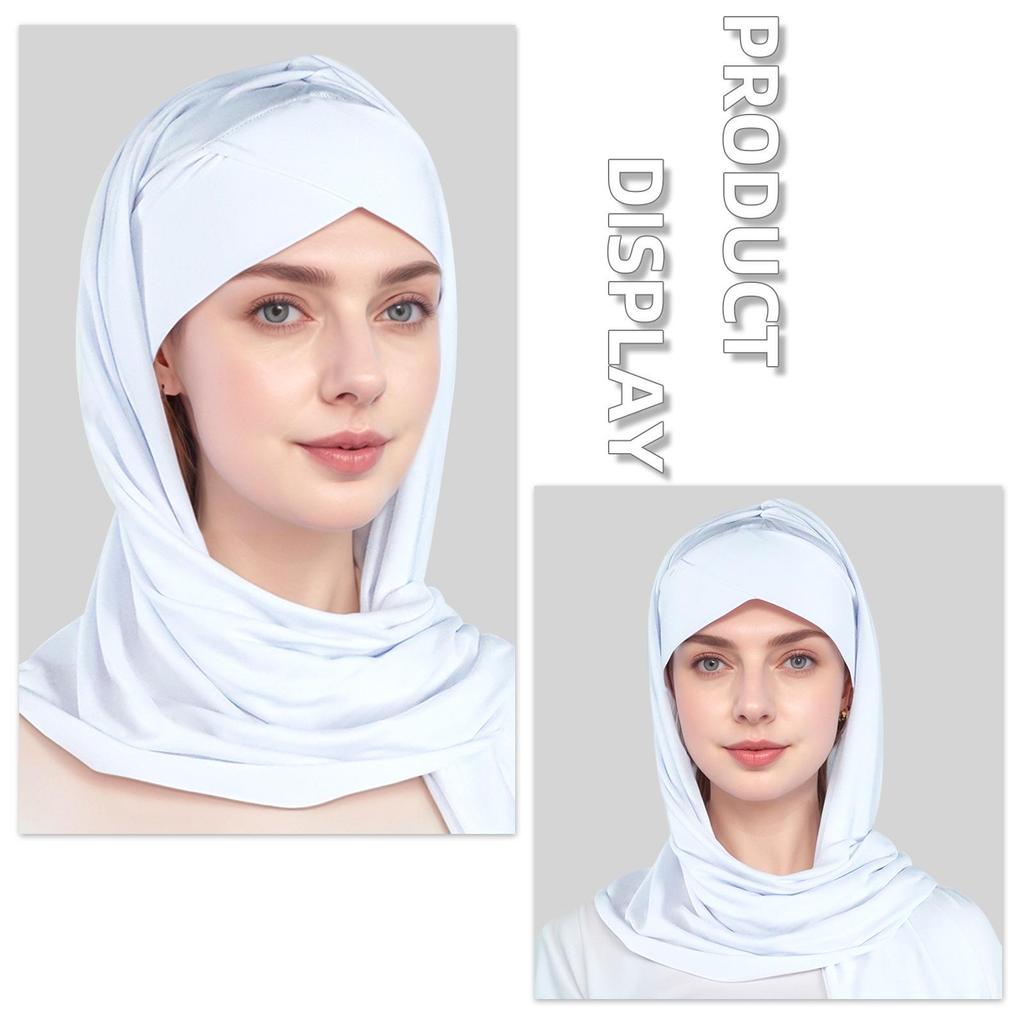 Muslim Fashion Solid Color Criss-Cross Head Wrap with Integrated Sandproof Scarf