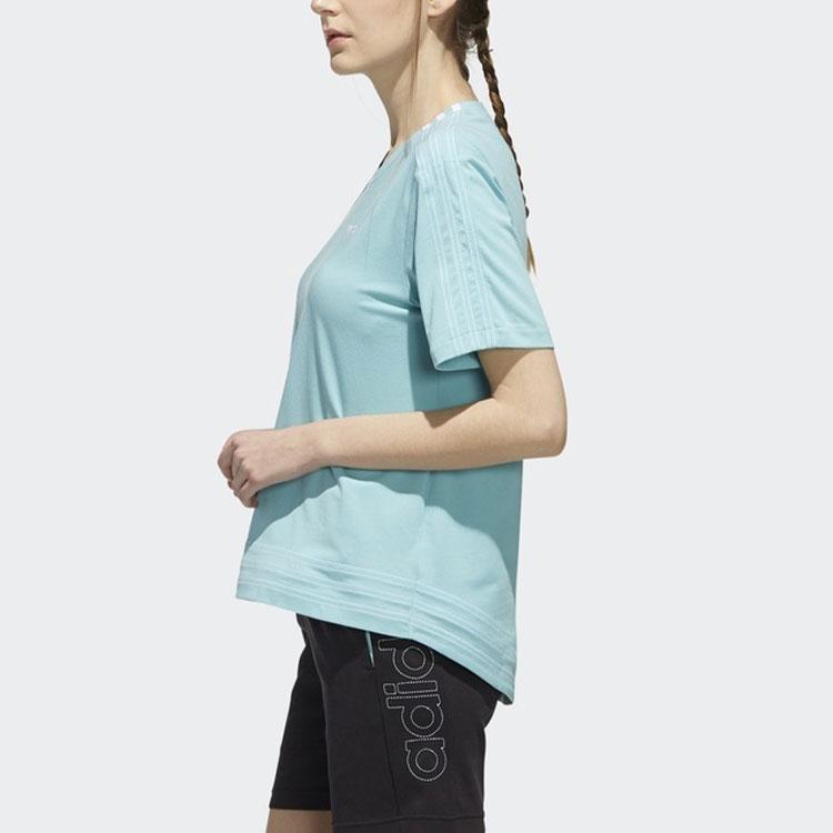 Adidas Neo Logo Print Loose Training Crew Neck T-Shirt with Drop Shoulder Women Tops Blue DW7732