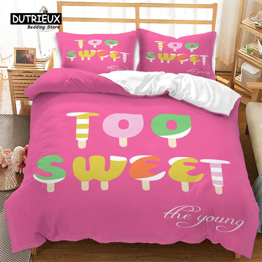 Summer Tropical Fruit Bedding Set Cartoon Fruits Orange Lemon Print Duvet Cover Microfiber Double Comforter Cover Bedroom Decor
