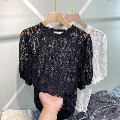 Top Sottogiacca T-shirt da Donna Estiva con Intagli in Pizzo a Maniche Corte